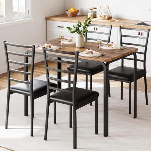 GarveeHome 5-Piece Kitchen Dining Room Table Chair Set for Small Space, Indoor Modern Dinette Set for 4, Square Dinner Table Set for Dinette, Breakfast, Retro