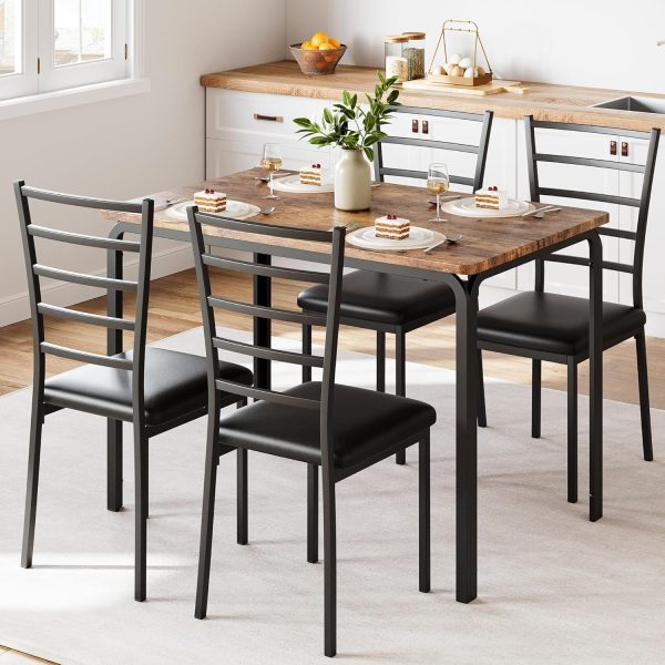 GarveeHome 5-Piece Kitchen Dining Room Table Chair Set for Small Space, Indoor Modern Dinette Set for 4, Square Dinner Table Set for Dinette, Breakfast, Retro