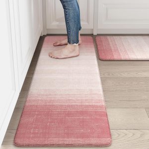 Kitchen Mats for Floor Anti Fatigue, Cushioned Kitchen Rugs Sets of 2, Waterproof Kitchen Floor Mat, Pink Memory Foam Kitchen Mat for Laundry Office Sink, Pink