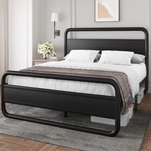 YITAHOME Queen Metal Bed Frame Queen Size with Headboard and Footboard Single Platform Mattress Base,Metal Tube and Iron-Art Bed,Black